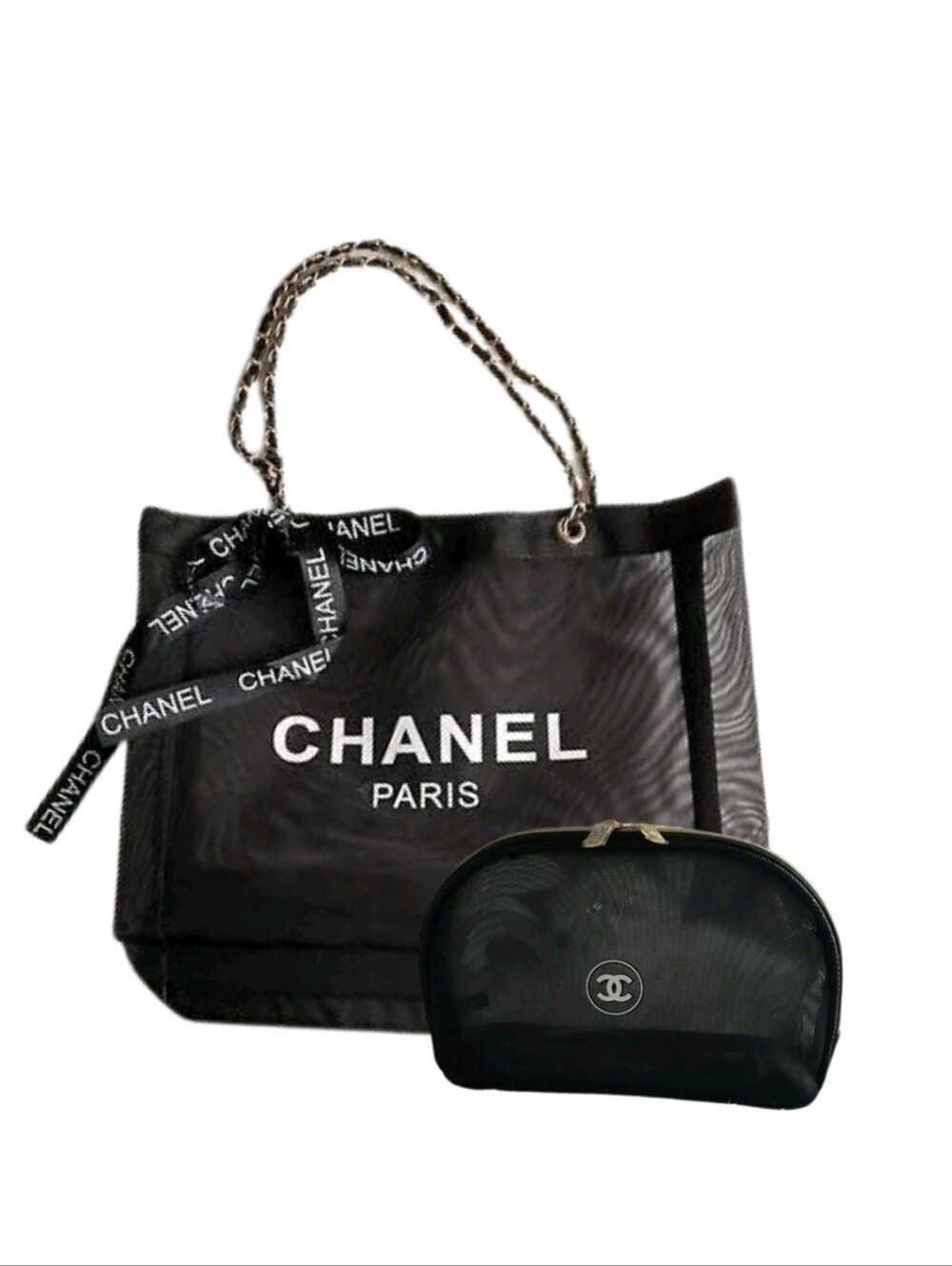 New, Chanel Beauty Mesh Tote & cosmetic pouch